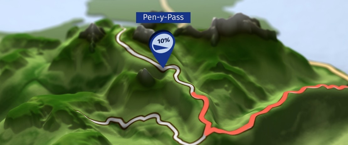 map of long distance hilly route for an electric car or electric vehicle