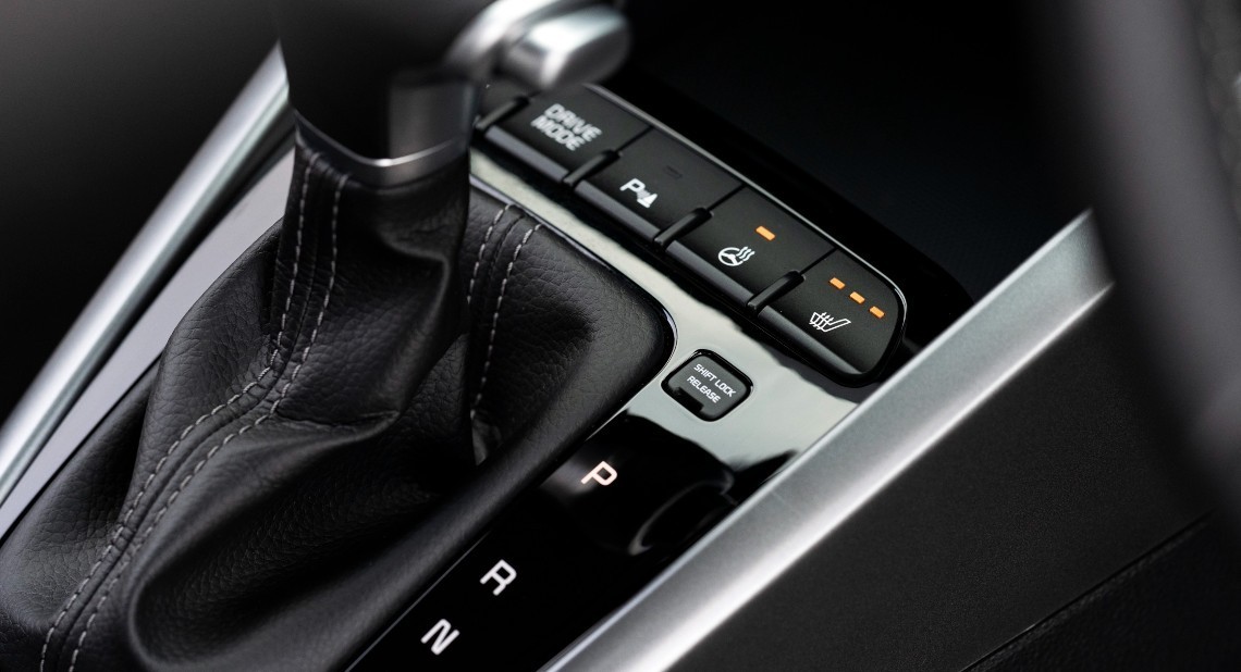 Close up image of an automatic gearshift in a car