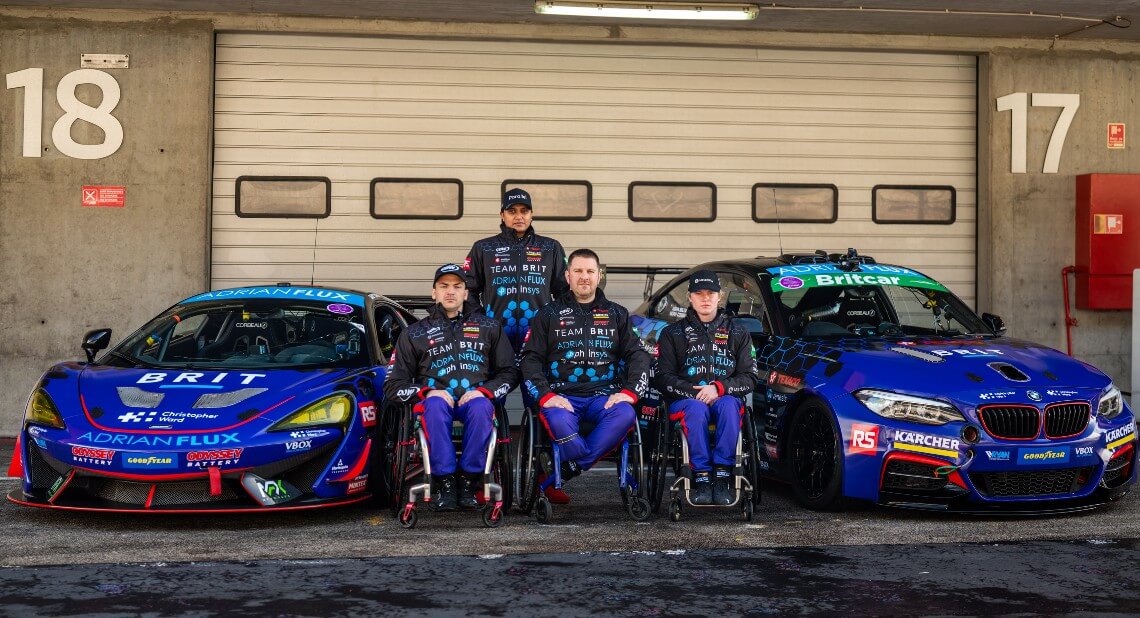 Team BRIT racing team on the track with the racing cars