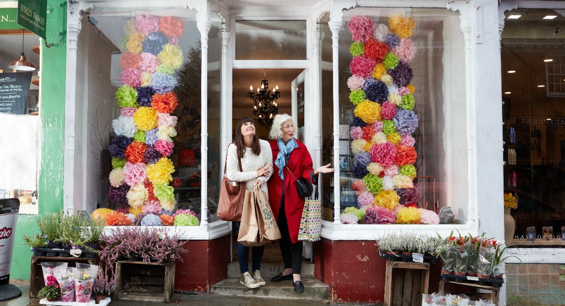 Two ladies shopping in the winter